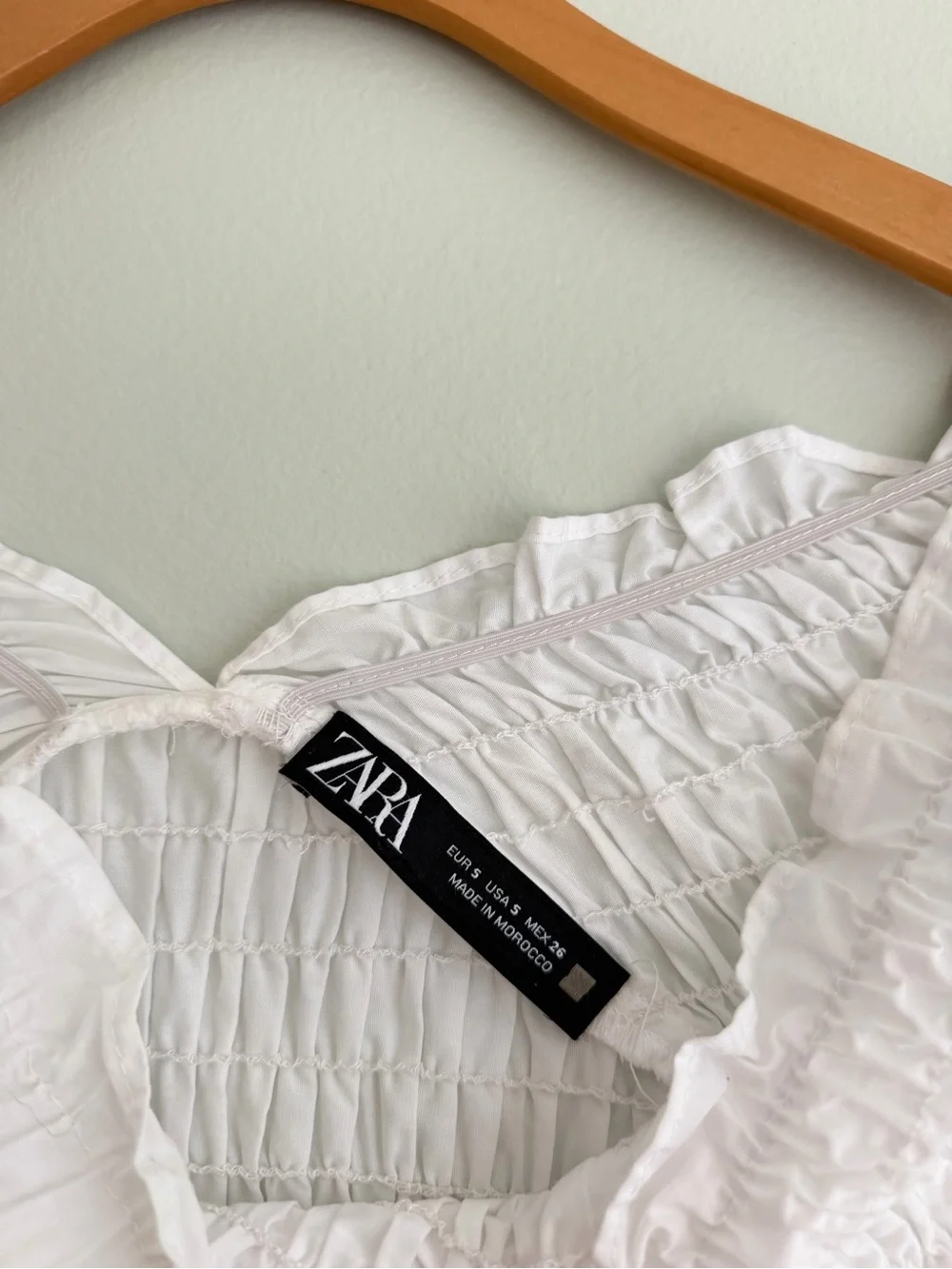 Zara White Smocked Off Shoulder Crop Top